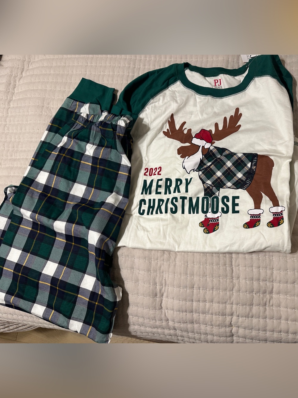 Place Green Plaid 'Merry Christmoose' adults Women XL, 100% Cotton Pajama Set